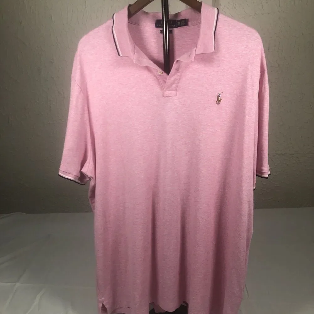 Y2K Polo Ralph Lauren Pony Logo Pink Preppy Polo Business Casual Shirt XXL